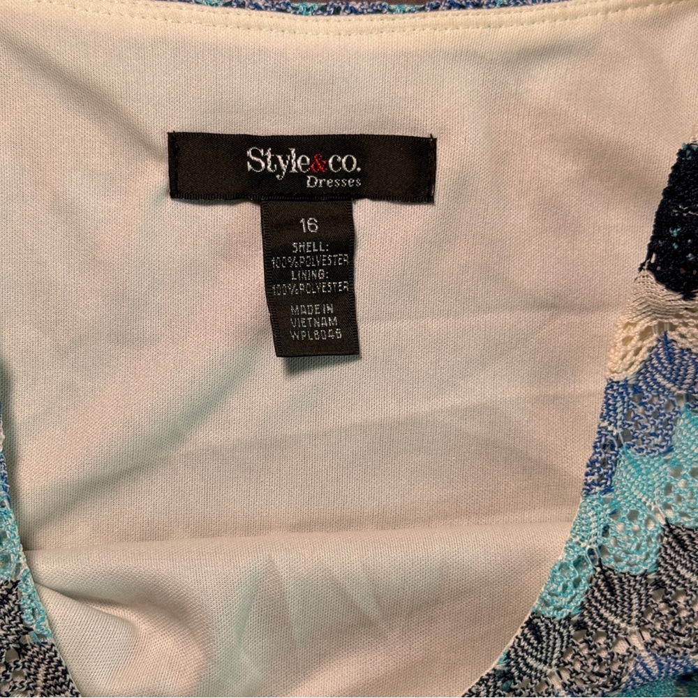 Style & Co Blue and While Striped Crochet Dress Size 16 - Picture 5 of 5